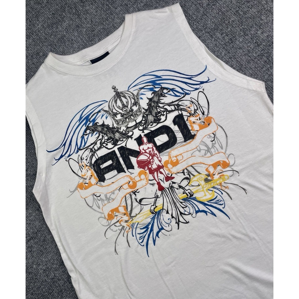 Vintage AND1 Tank Top T Shirt Men's XL Heather White Crew Neck Basketball Y2K